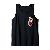 Pug Puppy in Pocket Tee Funny Dog Lover Red Plaid Christmas Tank Top