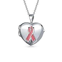 Bling Jewelry Personalize Keepsake Heart Enamel Pink Ribbon Breast Cancer Necklace Locket For Women Memorial Momenta Holder .925 Sterling Silver Customizable