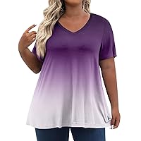 Plus Size Tops Short Sleeve Women's Clothing for Summer Plus Size Tops for Women Women Fashion Plus Size Print V Neck Short Sleeved T-Shirts Blouses Tops 13-Purple 3X-Large