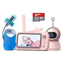 Video Baby Monitor with Baby Sleep Monitor Sock, Tracking Avg O2, Heart Rate and Movement, Pan/Tilt/Zoom 1080P Night Vision Cam