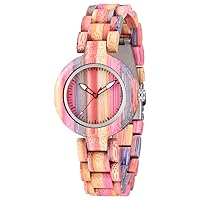 Dentily Women Watches Handmade Colorful Bamboo Wood Analog Quartz Wooden Watch for Women