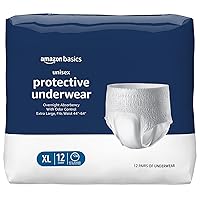 Amazon Basics Incontinence Underwear for Men and Women, Overnight Absorbency, Extra Large, 12 Count, 1 Pack (Previously Solimo)