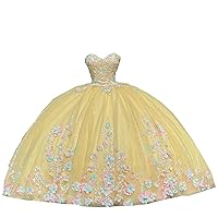 Pink Ice Blue 3D Floral Flower Prom Quinceanera Dresses for Teen Ballgown Long Yellow Sliver Embellishments
