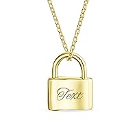 Personalized Script Initial Alphabet A-Z Monogram Plain Couples Sentimental Lock Pendant Charm Lovers Padlock Necklace For Women Teens 14K Gold Plated .925 Sterling Silver Chain 16 Inch Customizable