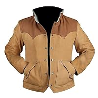Men's Cowboy Dutton Fur Collar Costner S3 Stone Suede Brown Leather Jacket