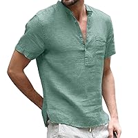 Men's Snap-Button Henley Big & Tall Cotton Linen Essential Tech Tees Shirts Stretch Comfort Active Casual Beach