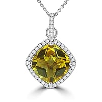 6.36 Ct Cushion cut Citrine and Round Cut Diamond Pendent In 14 kt Gold