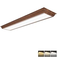 FAITHSAIL 4FT LED Light Fixture with 3000K/4000K/5000K CCT Selectable Dimmable 4 Foot LED Linear with Wooden Look 50W 5500LM Flush Mount Ceiling LED Wraparound for Kitchen, Bedroom, Laundry