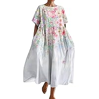 Casual Dresses for Women 2024 Trendy, Women's Gradient Print Short Sleeved Loose Hem Pocket Dress Mumu, S XXXL
