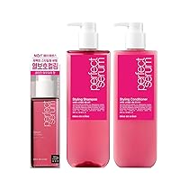 Mise En Scene Styling Serum with Shampoo&Conditioner - Korean Hair Care Set for holding Bounce, Hair Essence for Long Lasting Curl, Powdery Scent, with Argan Oils