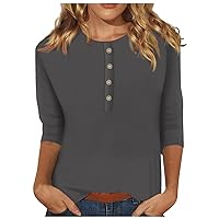Tops for Women Casual Spring, Cute Tops for Women Funny Shirts for Women 2024 New Edition Women Tops Ladies 3/4 Length Sleeve Loose Button Down Basic Shirt Holiday Shirts for (1-Gray,XL)