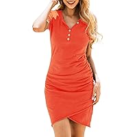 Women's 2023 Summer New Sexy Bag Hip V Neck Button Irregular Dress 3X Beach Dress