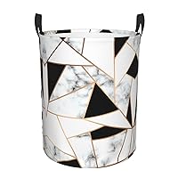 Black And White Marble Texture Waterproof Oxford Fabric Laundry Hamper,Dirty Clothes Storage Basket For Bedroom,Bathroom