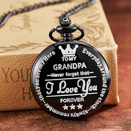 XRSYSM Engraved Pocket Watch for Grandpa,to My Grandpa Pocket Watch Gift for Christmas, Valentines Day, Birthday (Black)