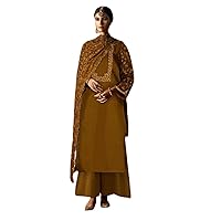 Mustard Muslim Women Wear Indian Pure Russian Silk Straight Palazo Salwar Kameez Wedding Dress Hijab Suit 1489