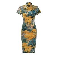 Knee Length Cheongsam Chinese Traditional Dresses Women's Qipao