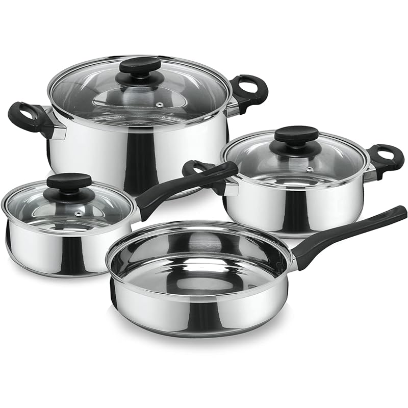 T-fal Stainless Steel Cookware, Multi-Clad, Dishwasher Safe and Oven Safe Cookware  Set, Tri-Ply Bonded, 12-Piece, Silver, Model E469SC 