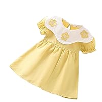 Toddler Baby Girls Crew Neck Short Sleeve Button Flower Print Dress Summer Birthday Dress Clothes Outfits Youth