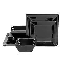 TP 12-Piece Dinnerware Set, Melamine Dishes Set with Bowls and Plates, Non-breakable Lightweight Dinner Service for 4 (Pure Black, Service for 4 (12pcs))