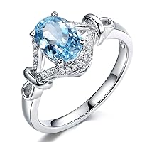 Jewelry for Love Women Natural Sky Blue Gemstone Aquamarine Wedding Diamond Promise Party Ring 14K White Gold