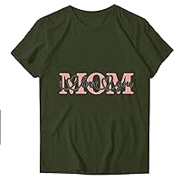 Mom I Love You Letter Shirt Women Cute Love Heart Print T-Shirts Tee Tops Casual Loose Fit Blouses