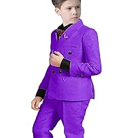 Boys Jacquard Suit 3 Pieces Slim Fit Blazer Vest Pants Tuxedos Formal Party Outerwear Jacket Coats