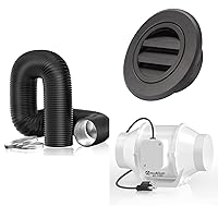 HonaGuan 4'' x 16FT Aumium FOL Dryer Vent Hose and S4 Quiet 4 Inch Duct Fan for Hydroponics and 4In Aluminum Sofit Exhaust Vent.