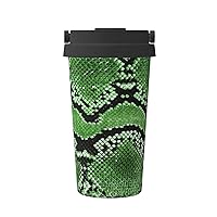Green Snakeskin Print Thermal Coffee Mug,Travel Insulated Lid Stainless Steel Tumbler Cup For Home Office Outdoor