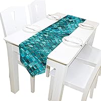 Double-Sided Teal Turquoise Blue Print Table Runner 13 x 70 Inches Long,Table Cloth Runner for Wedding Party Holiday Kitchen Dining Home Everyday Decor
