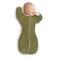SwaddleDesigns Transitional Swaddle Sack With Arms Up Half-Length Sleeves and Mitten Cuffs, Heathered Green Turtle with Polka Dot Trim, Large, 6-9 Mo, 21-24 lbs (Better Sleep, Easy Swaddle Transition)