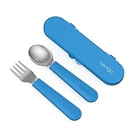 Bentgo® Kids Stainless Steel Utensil Set - Reusable Fork, Spoon & Storage Case - High-Grade BPA-Free Stainless Steel, Easy-Grip Handles, Dishwasher Safe for School Lunch, Travel & Outdoors (Blue)