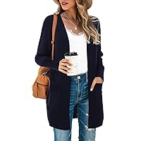 SUEANI Women's Open Front Casual Long Sleeve Knit Classic Sweaters Cardigan with Pockets