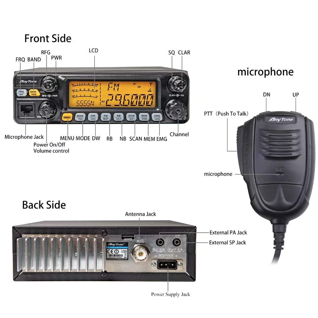 AnyTone AT-5555N 10 Meter Radio for Truck, with SSB/FM/AM/PA Mode,High Power Output 12W AM,30W FM,SSB 30W PEP