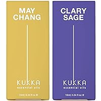 May Chang Essential Oil for Skin Use & Sage Oil for Skin Set - 100% Nature Therapeutic Grade Essential Oils Set - 2x0.34 fl oz - Kukka