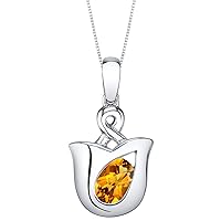 PEORA Sterling Silver Tulip Solitaire Pendant Necklace in Various Gemstones, Oval 7x5mm, with 18 inch Italian Chain