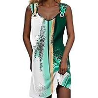 Women's Spring/Summer Sleeveless Peplum Hem Casual Dress V Neck Metal Button Up Midi Dress Plus Size Beach Dresses