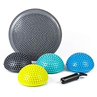 Hedgehog Balance Pods with Hand Pump, Stability Balance Trainer Dots Plus Large Balance Pad, Core Body Balancing, Inflatable Stepping Pads, Sensory Wiggle Seats for Kids (Set of 5)