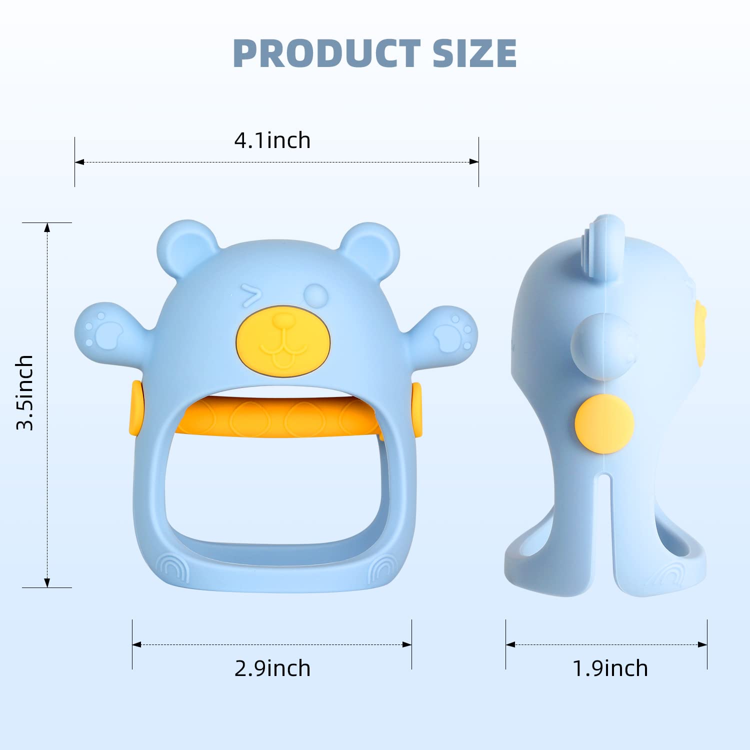 Fu Store Bear Anti-Dropping Silicone Baby Teething Toy Infants Baby Chew Toys for Sucking Needs, Hand Pacifier for Breast Feeding Babies for New Born (1 Blue & 1 Finger Toothbrush)