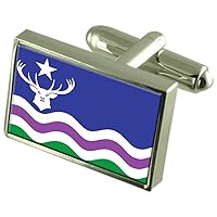 Exmoor County England Sterling Silver Flag Cufflinks Engraved Box