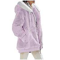Winter Coat for Women 2023,Sherpa Jacket Plus Size Long Sleeve Zipper Fuzzy Warm Outerwear Plush Hoodies With Pockets
