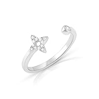 Sterling Silver Cz Thin Open Star Ring (Size 5-9)
