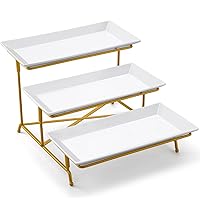 Yedio 3 Tier Serving Tray Set Porcelain Tiered Serving Platters, Collapsible Sturdier Stand with Stable Cross Bars, 12 Inch Three Layer Serving for Party Entertaining Food Display Fruit Dessert