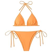 Red Bikini Sets for Women Thong Bathing Orange Strapless Swimsuit with Chest Pad and No Steel Support Fashion
