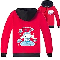 Kids Comfy Long Sleeve Sweatshirts,Cinnamoroll Zip Up Hooded Jackets Graphic Pullover Hoodie for Girls