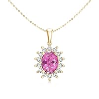 Natural Pink Tourmaline Diana Pendant Necklace with Diamond for Women in Sterling Silver / 14K Solid Gold