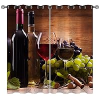 Wine Blackout Curtains for Girls Boy Home Decor, Wooden Wine Barrel Red White Wine Grapes Grommet Thermal Insulated Drapes Darkening Window Curtain for Bedroom Living Room, 72 x 63 Inch