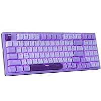 HUO JI Mechanical Gaming Keyboard USB Wired Compact with Number Pad, Purple Led Backlit, Blue Switch, Detachable Type C Cable, 94 Keys for PC/Computer/Laptop, White and Purple