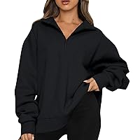 Womens Quarter Zip Sweatshirt Cute Graphic Print Pullover Oversized Trendy Collared Loose Long Sleeve Teen Girls Tops