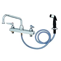 T&S Brass B-1172 Workboard Faucet, Deck Mount, 8-Inch Centers, 8-Inch Swing Nozzle, Diverter, Hose, Side Spray