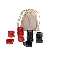 WE Games Wood Backgammon Chips with Cloth Pouch - Red & Black 1.5 in. Diameter